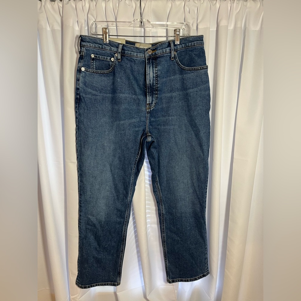 Everlane Straight Leg Jeans in Dark Blue Denim